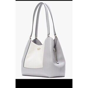 Kate Spade Lena Large 3-Compartment Shoulder Bag Ivory Gray Leather Color Block